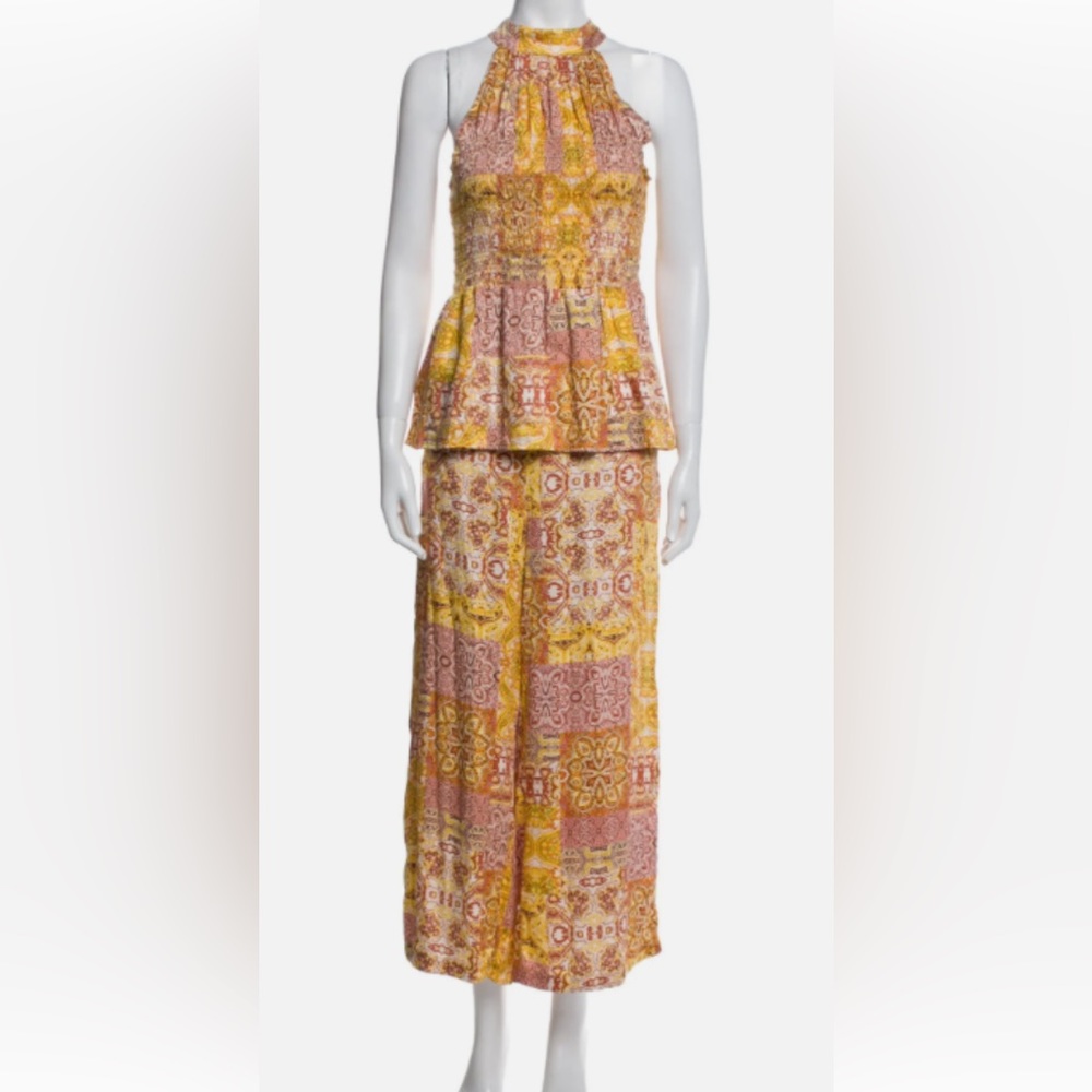 Christian Siriano Women’s Pant Set Shirring Halter Wide‎ Leg NWT #vacation